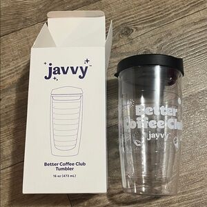 Javvy Better Coffee Club Tumbler 16 oz Double Wall Push On Lid BPA Transparent 1